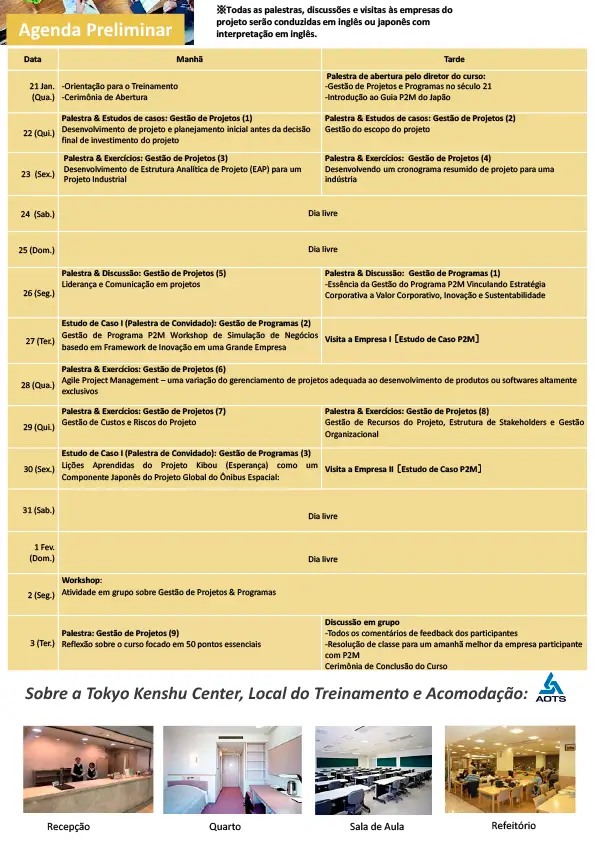 Agenda preliminar do Curso